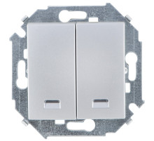 Simon 15 Алюминий Выключатель 2-клавишный с подсветкой, 16А, 250В, винт.зажим