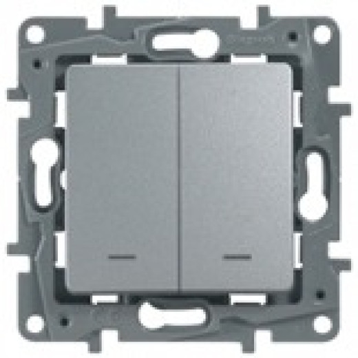 Legrand Etika Алюминий Выключатель 2-клавишный с подсветкой/индикациейавт, автоматические клеммы, 10 AX, 250 В