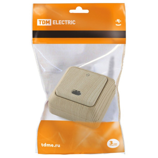 TDM Ладога Переключатель на 2 направления 1-кл. открытой установки с подсветкой IP20 10А, сосна