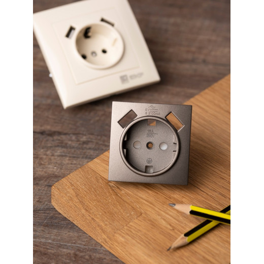 EKF PROxima Валенсия лицевая панель розетки 1-местной с/з 16А графит с защ. штор. с 2 USB 2,1А