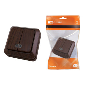 TDM Выключатель 2-кл. открытой установки с подсветкой IP20 10А, бук 