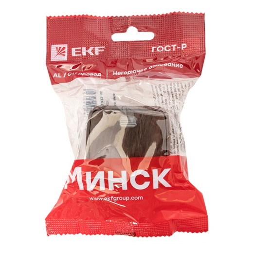 EKF Basic Минск Темное дерево Выключатель 1-кл с индикатором, 10А, ОП