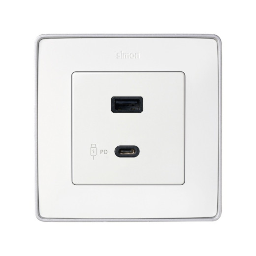 Simon S82 Накладка для зарядного устройства USB A+C белого цвета S82