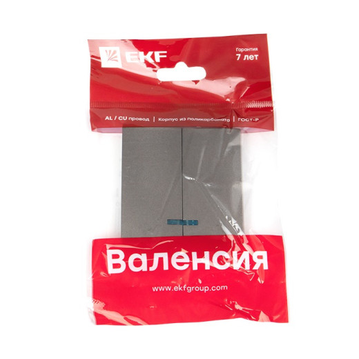 EKF PROxima Валенсия лицевая панель выключателя 2-кл. с индикатором 10А графит