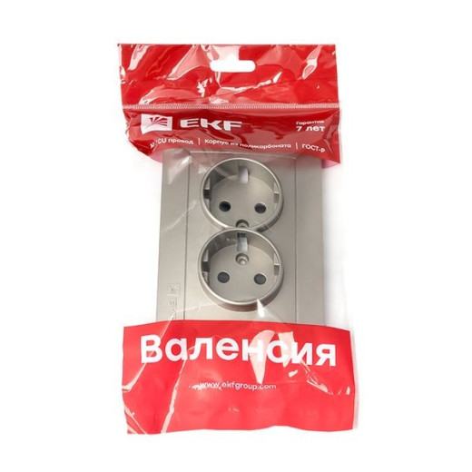 EKF PROxima Валенсия лицевая панель розетки 2-местной с/з 16А кашемир с защ. штор.