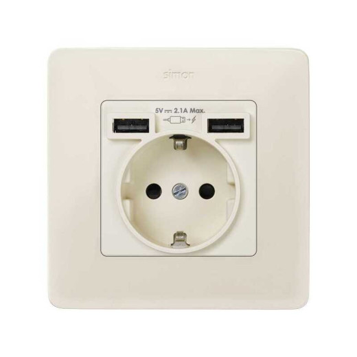 Simon Schuko Накладка для розетки с зарядным устройством 2хUSB цвета слоновая кость S82