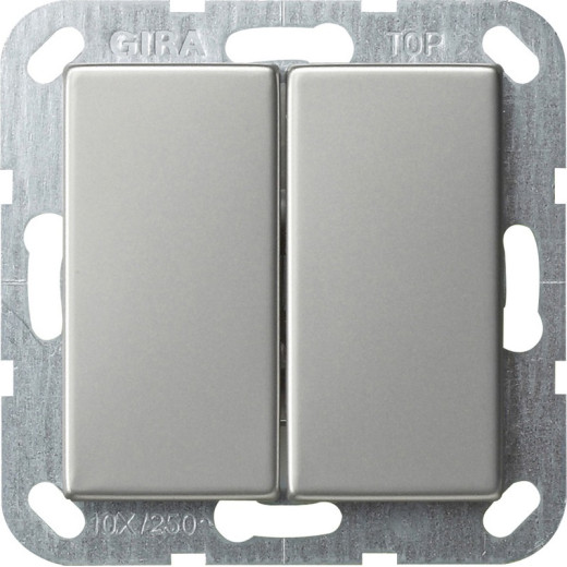 Gira S-55 Сталь Выключатель двухклавишный с самовозвратом 10А 250В, вертикальный