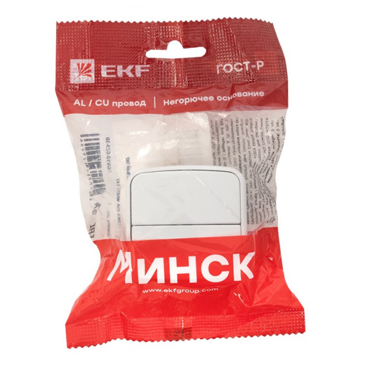 EKF Basic Минск Белый Выключатель 2-кл, 10А, ОП