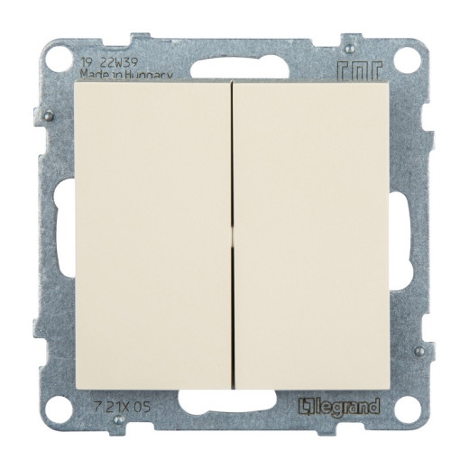 Legrand/Daccord SUNO Слоновая кость Выключатель двухклавишный 10А 250В. Безвинтовые зажимы.