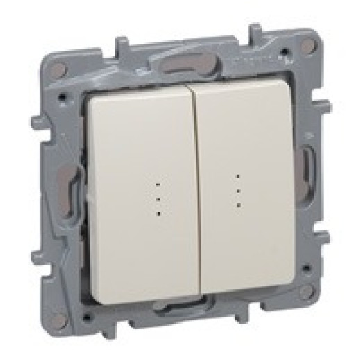Legrand Etika Слоновая кость Переключатель 2-клавишный с подсветкой, 10А, Автоматические клеммы