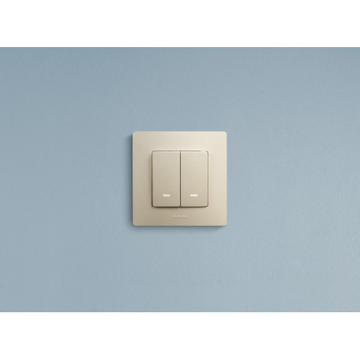 Legrand Etika Слоновая кость Выключатель 2-х клавишный с подсветкой, 10А, Винтовые клеммы