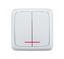 Hegel Альфа наруж Белый ВА16-154 Выключатель 2-клавишный с индикацией, с изол.пластиной