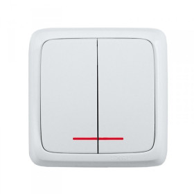 Hegel Альфа наруж Белый ВА16-154 Выключатель 2-клавишный с индикацией, с изол.пластиной