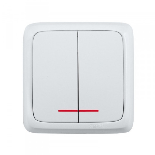 Hegel Альфа наруж Белый ВА16-154 Выключатель 2-клавишный с индикацией, с изол.пластиной
