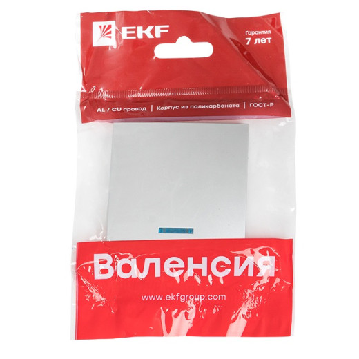 EKF PROxima Валенсия лицевая панель выключателя 1-кл. с индикатором 10А сталь