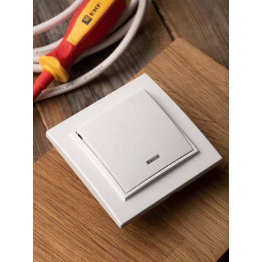 EKF Basic Минск Белый Выключатель 1-кл с индикатором, 10А, СП