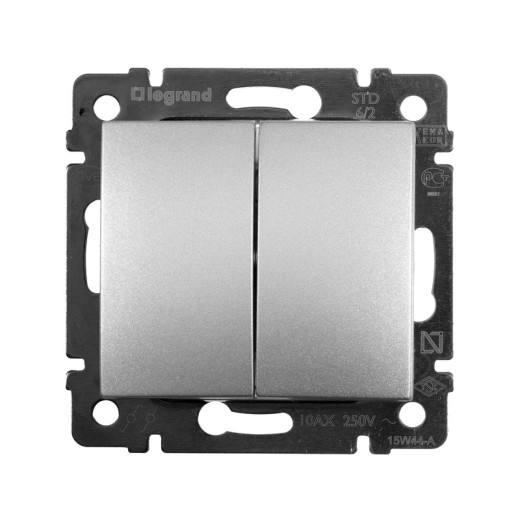 Legrand Valena Алюминий Переключатель 2-х клавишный