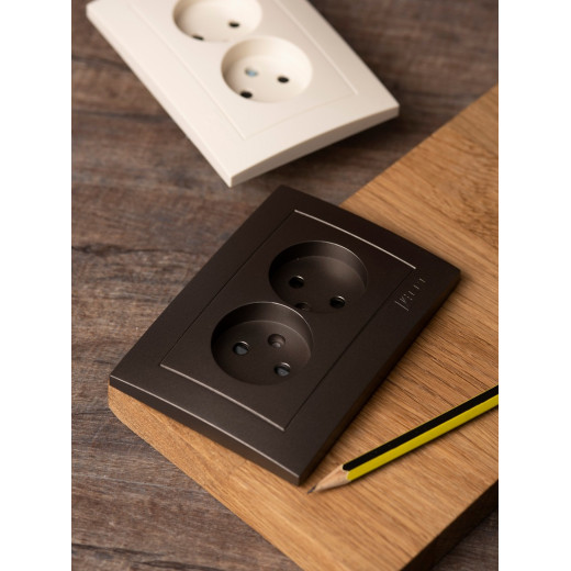 EKF PROxima Валенсия лицевая панель розетка 2-местной б/з 10А графит с защ. штор.