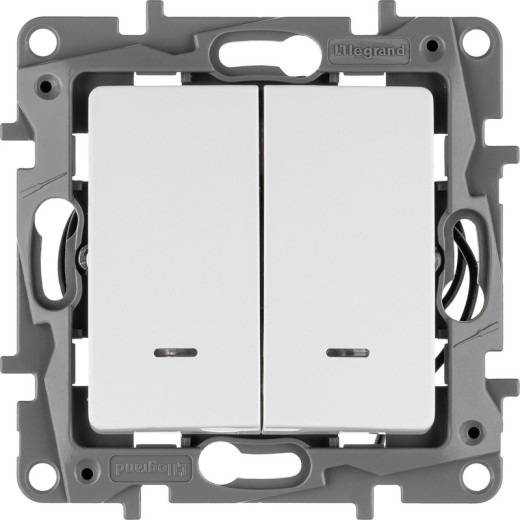 Legrand Etika Белый Выключатель 2-х клавишный с подсветкой, 10А, Винтовые клеммы