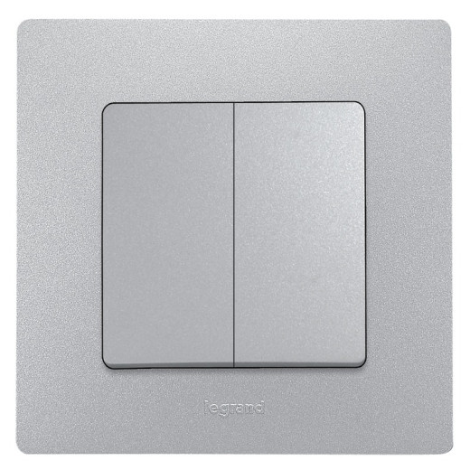 Legrand Etika Алюминий Переключатель 2-клавишный, 10А, Автоматические клеммы