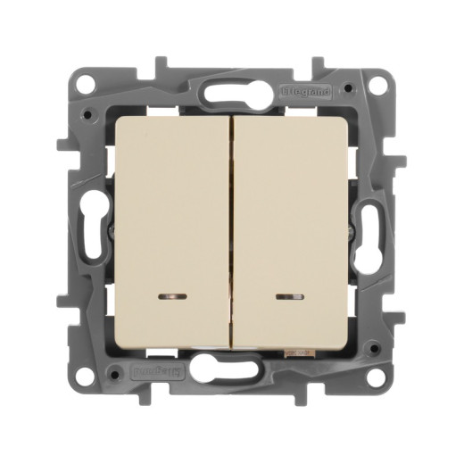 Legrand Etika Слоновая кость Выключатель 2-х клавишный с подсветкой, 10А, Винтовые клеммы