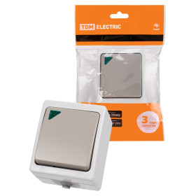 TDM Выключатель 1-кл. с подсветкой открытой установки IP54 10А серый 