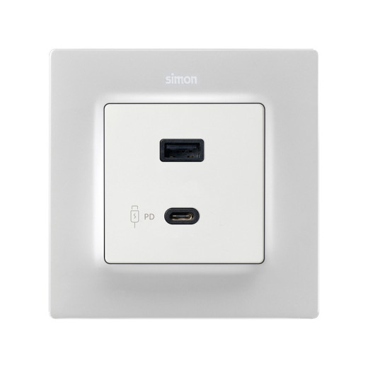 Simon S82 Concept Накладка для зарядного устройства USB A+C белого матового цвета