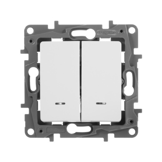 Legrand Etika Белый Выключатель 2-х клавишный с подсветкой, 10А, Винтовые клеммы