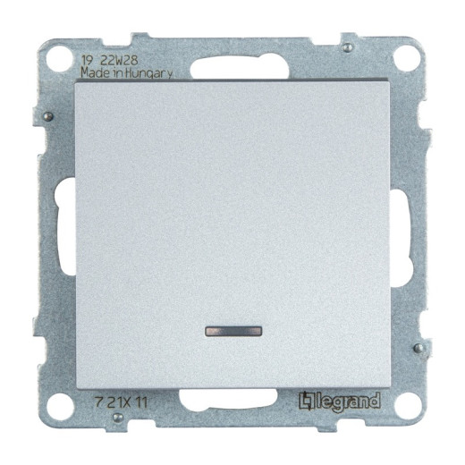 Legrand/Daccord SUNO Алюминий Выключатель 10АХ 250В с подсветкой/индикацией. Безвинтовые зажимы.