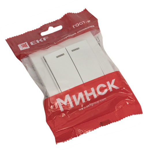 EKF Basic Минск Белый Выключатель 2-кл с индикатором, 10А, СП