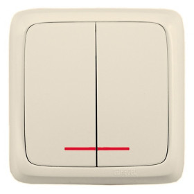 Hegel Альфа наруж Слоновая кость ВА16-154-01 Выключатель 2-клавишный с индикацией, с изол.пластиной