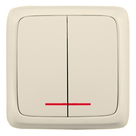 Hegel Альфа наруж Слоновая кость ВА16-154-01 Выключатель 2-клавишный с индикацией, с изол.пластиной