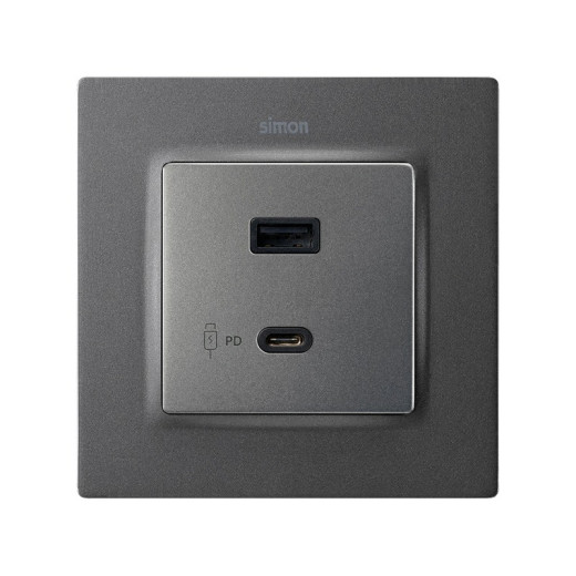 Simon S82 Concept Накладка для зарядного устройства USB A+C цвета матовый титан