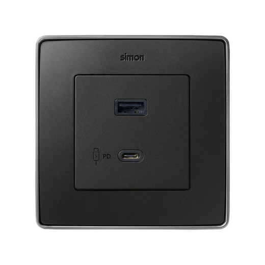 Simon S82 Накладка для зарядного устройства USB A+C цвета графит
