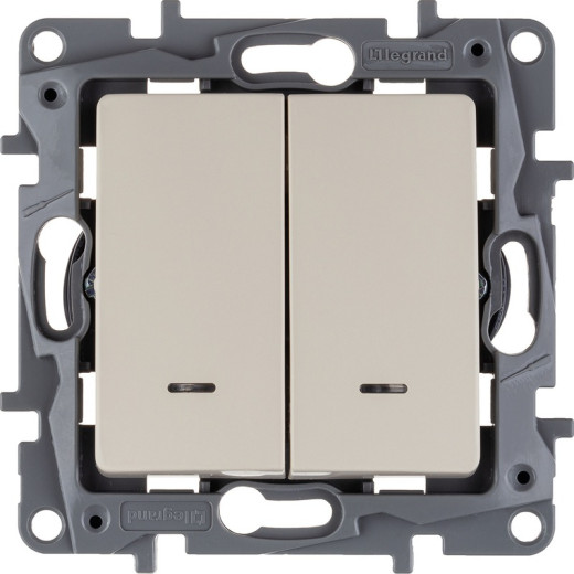 Legrand Etika Слоновая кость Выключатель 2-х клавишный с подсветкой, 10А, Винтовые клеммы