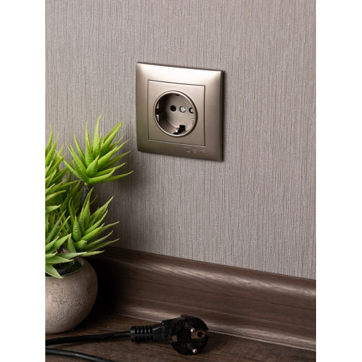 EKF PROxima Валенсия лицевая панель розетки 1-местной с/з 16А кашемир с защ. штор.