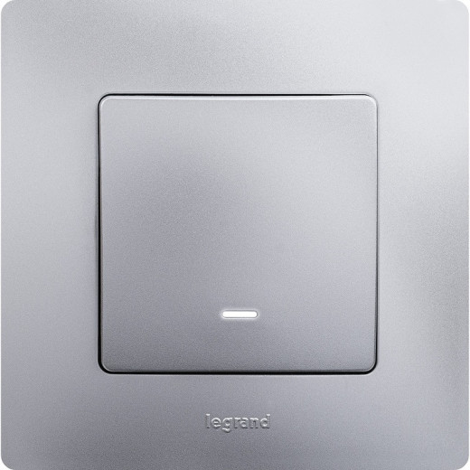 Legrand Etika Алюминий Выключатель 1-клавишный с подсветкой/индикацией, автоматические клеммы, 10 AX, 250 В