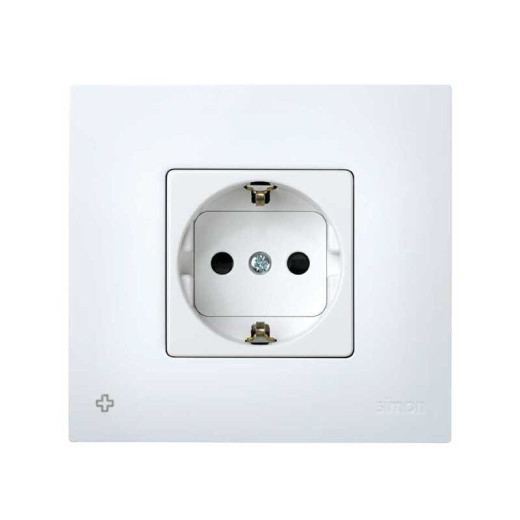 Simon 27 Play Белая Накладка на розетку с заземлением, сменная, широкая, антибактериальная