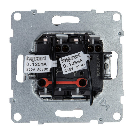 Legrand/Daccord SUNO Белый Выключатель двухклавишный 10АХ 250В с подсветкой/индикацией. Безвинтовые зажимы.