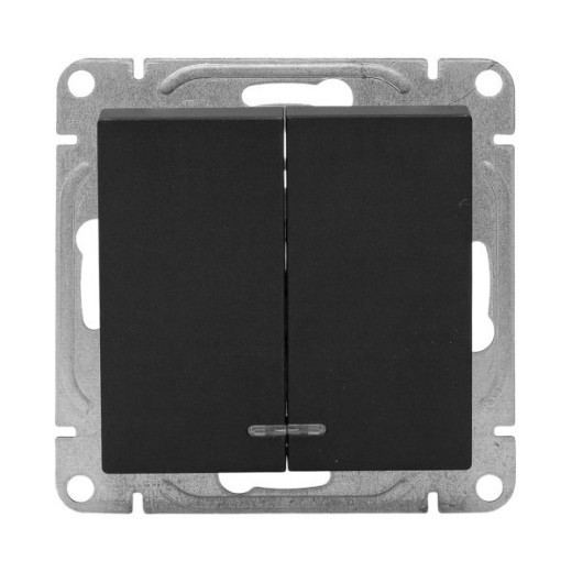 EKF Эпика Механизм выключателя, двухклавишный, с подсветкой, чёрный