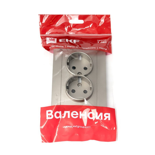 EKF PROxima Валенсия лицевая панель розетки 2-местной с/з 16А кашемир с защ. штор.
