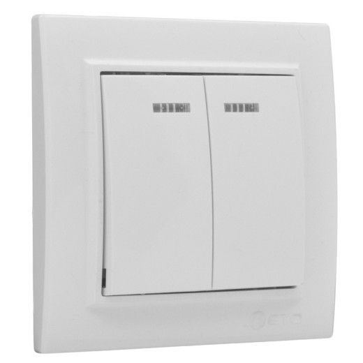 EKF Basic Минск Белый Выключатель 2-кл с индикатором, 10А, СП