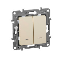 Legrand Etika Слоновая кость Выключатель 2-х клавишный с подсветкой, 10А, Винтовые клеммы