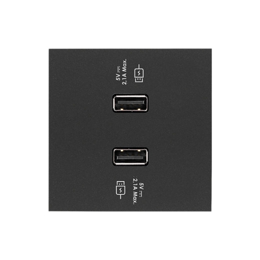 Simon 100 Черный матовый Накладка для 2-х зарядных устройств USB SmartCharge