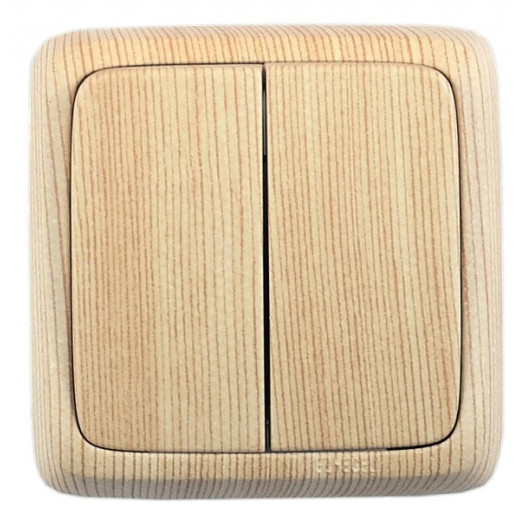 Hegel Альфа наруж Сосна ВА10-153-02 Выключатель 2-клавишный с изол. пластиной