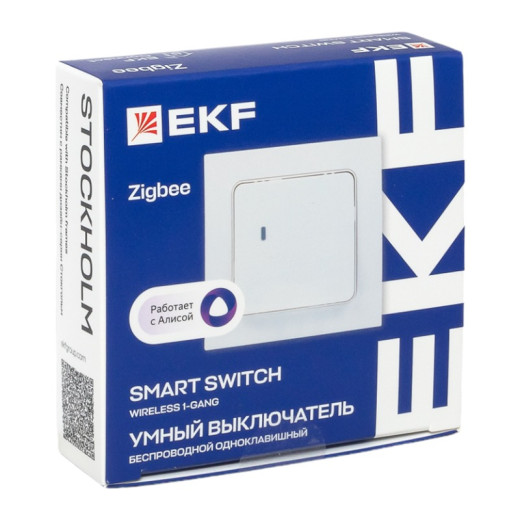 EKF Connect Умный беспроводной выключатель Стокгольм 1-кл белый Zigbee