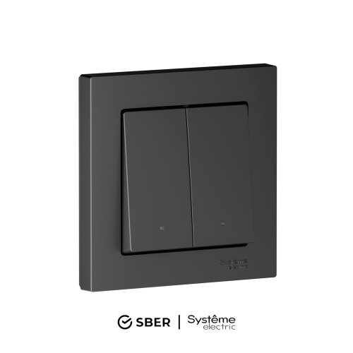 SBER Systeme Electric AtlasDesign Smart Карбон Выключатель 2-кл с подсв., Zigbee, сх.5, L+N, 10А, мех., модель SBDV-00199