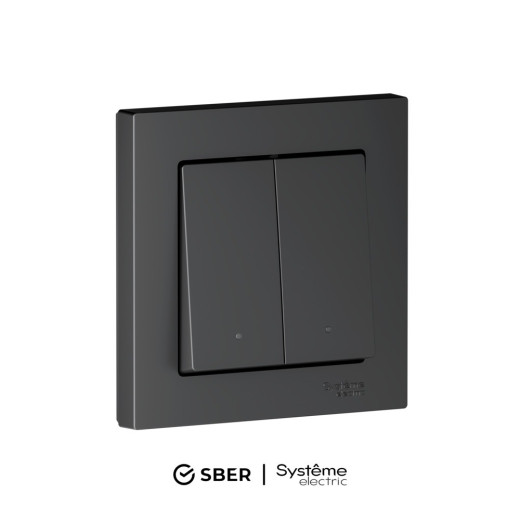 SBER Systeme Electric AtlasDesign Smart Карбон Выключатель 2-кл с подсв., Zigbee, сх.5, L+N, 10А, мех., модель SBDV-00199