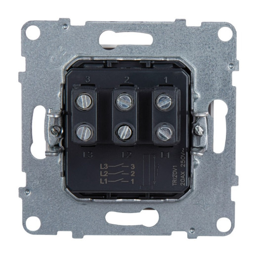 Legrand/Daccord SUNO Белый Выключатель трехклавишный 20АХ 250В. Винтовые зажимы.