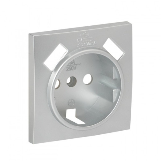 EKF PROxima Валенсия лицевая панель розетки 1-местной с/з 16А сталь с защ. штор. с 2 USB 2,1А